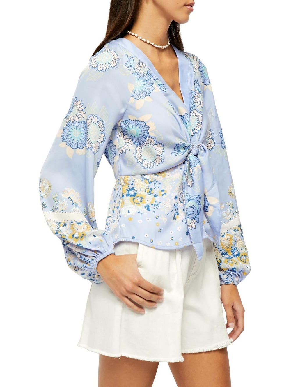 Free People Satiny Blue Tie Top | Size M